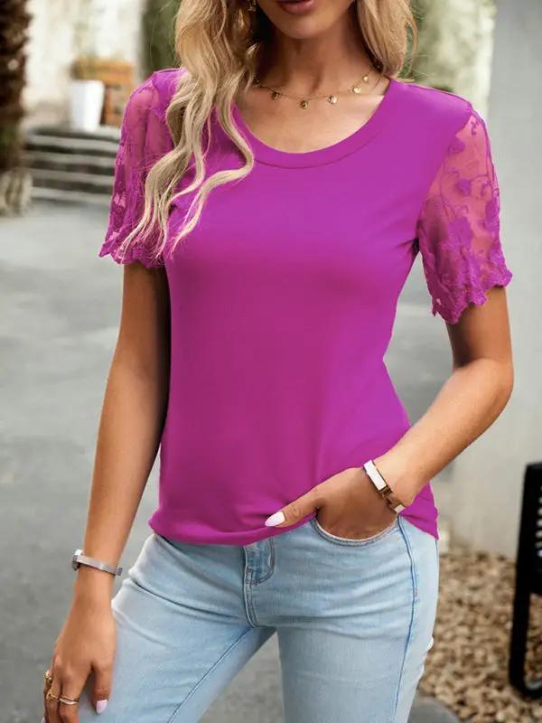 New casual lace short-sleeved T-shirt