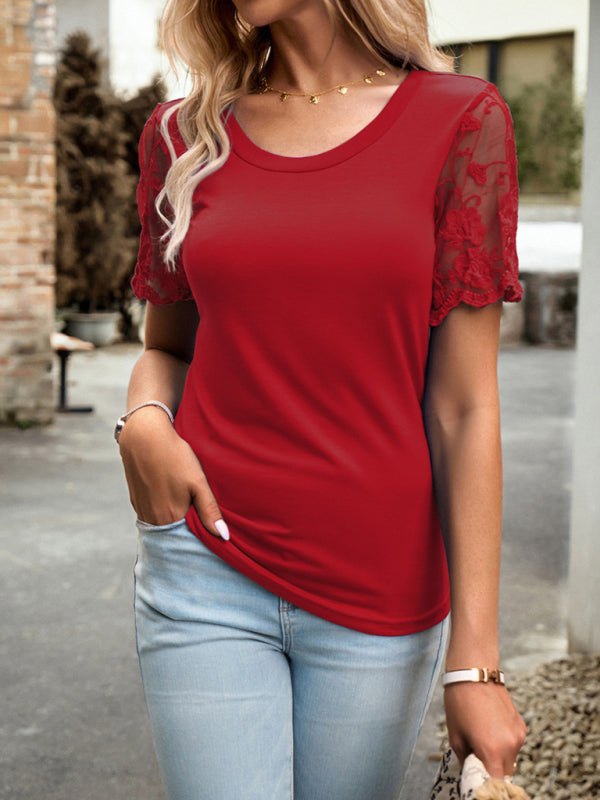 New casual lace short-sleeved T-shirt