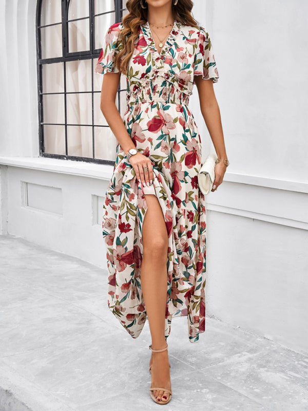 Spring and summer new temperament casual printed waist dress