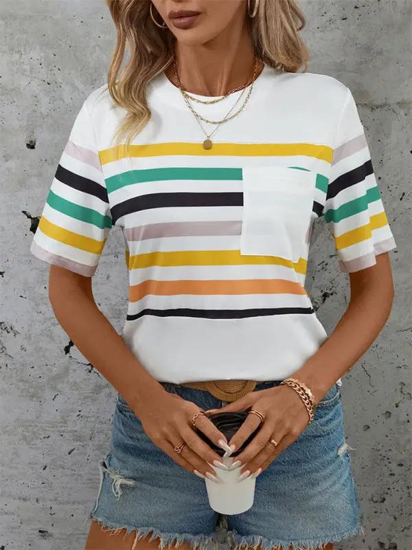 Women's Color Striped Short Sleeve T-Shirt