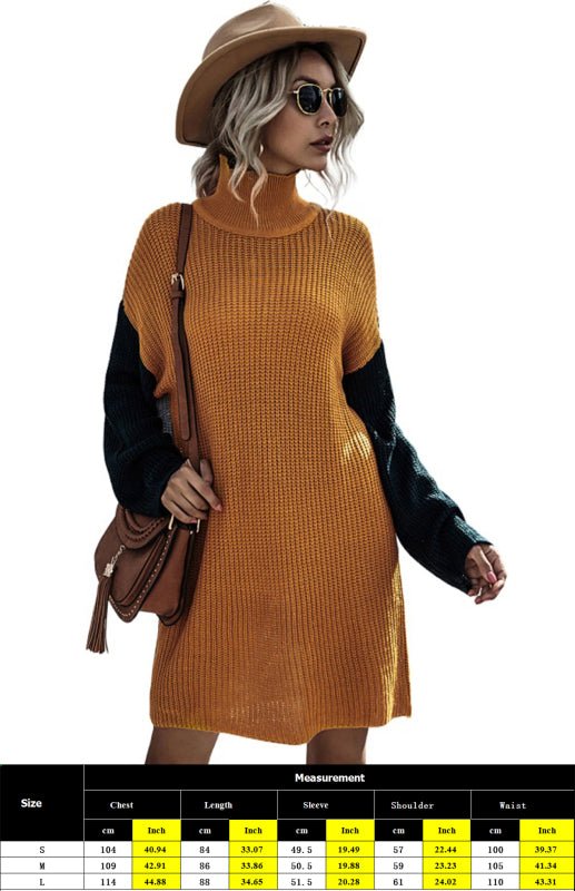 Ladies Pullover Contrast Color Stitching Sweater Dress