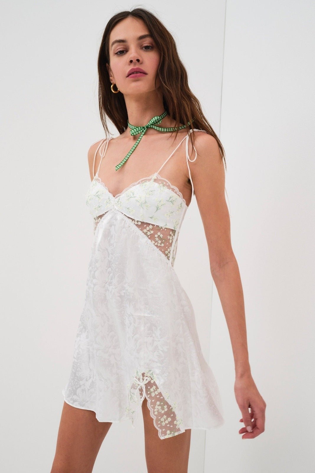 Muriel Lace Cut-out Satin Lounge Dress