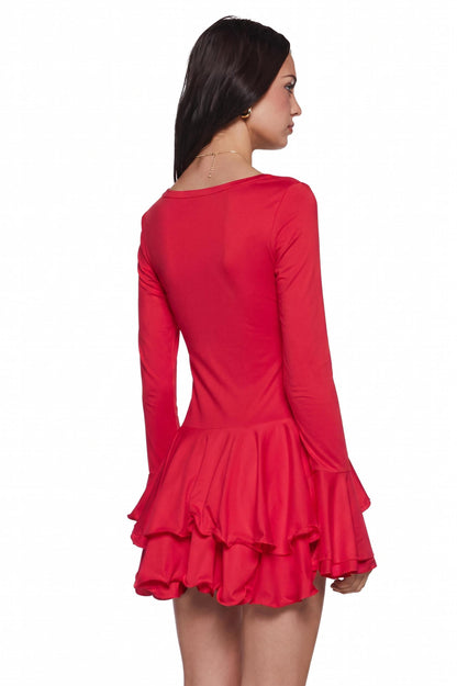 Jersey Single Breasted Ruffle Mini Dress