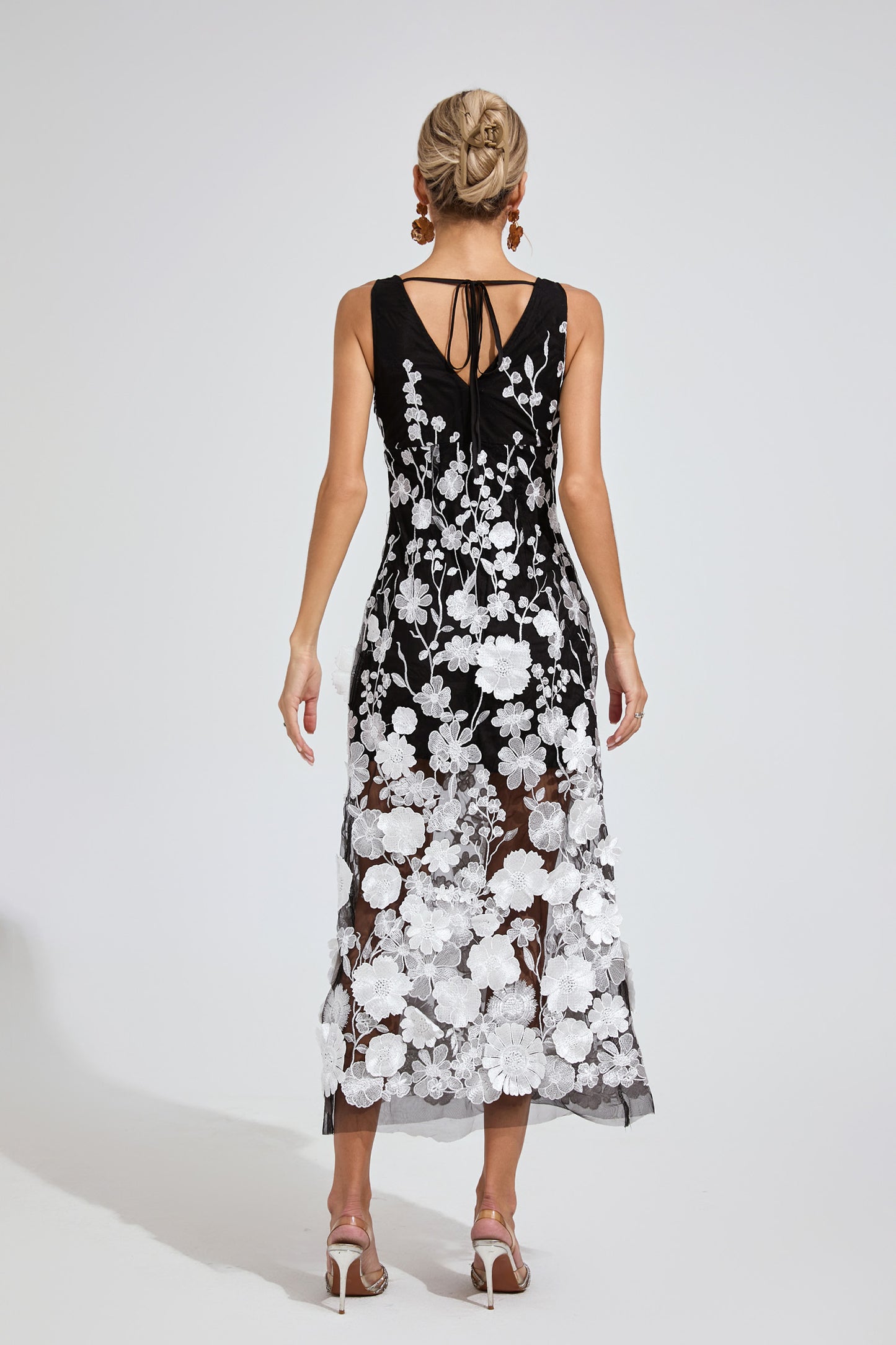 Keller Ture Black Mesh Print Floral Dress