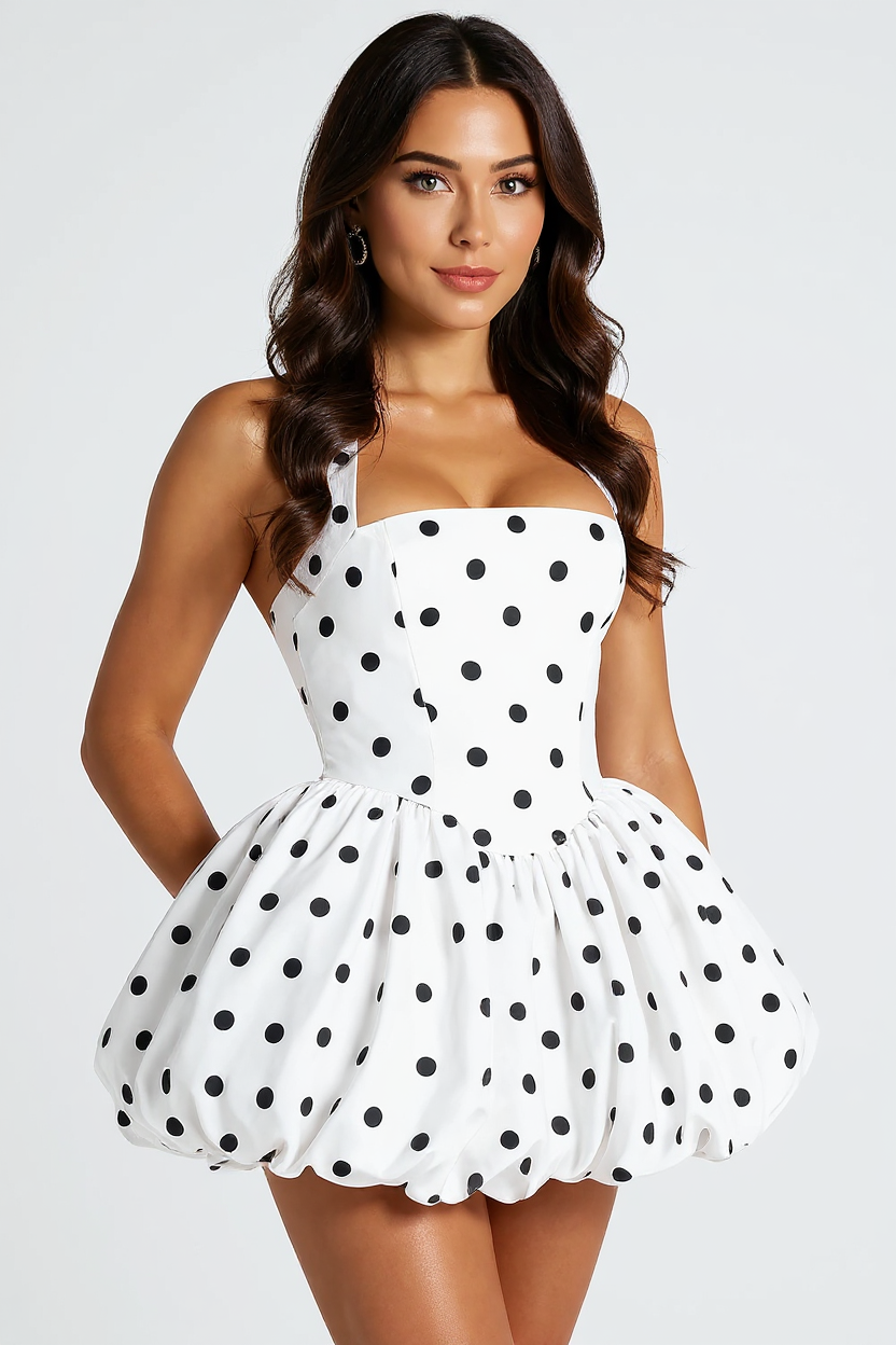 Vivianne Polka Dot Bubble Hem Mini Dress