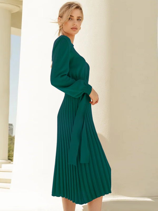 Women’s Mid Length Pleated Long Sleeve Dress