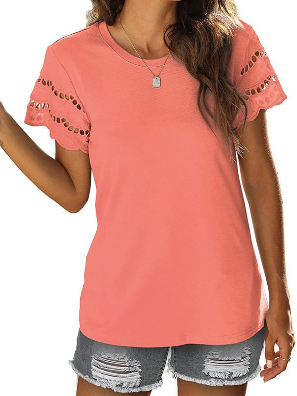 Women's Solid Color Lace Sleeve Knit Top