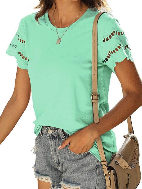 Women's Solid Color Lace Sleeve Knit Top