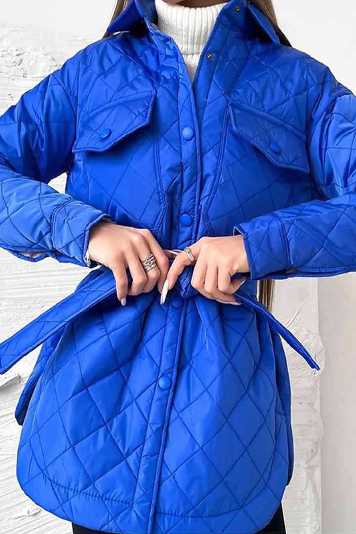 Casual Solid Bandage Patchwork Turndown Collar Outerwear