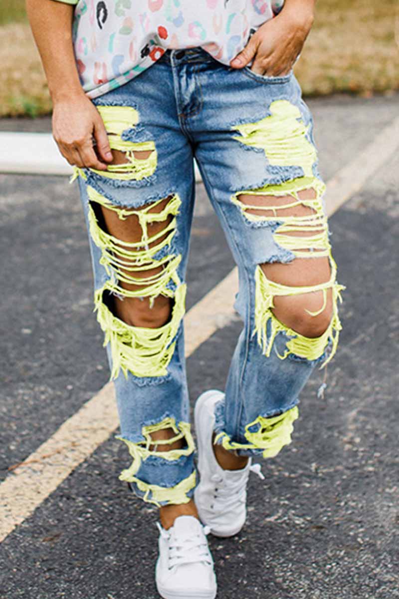 Noveify Yellow Ripped Sexy Jeans