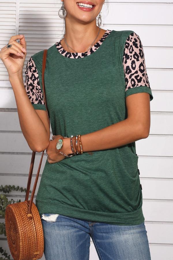 Noveify Leopard Patchwork Green T-shirt