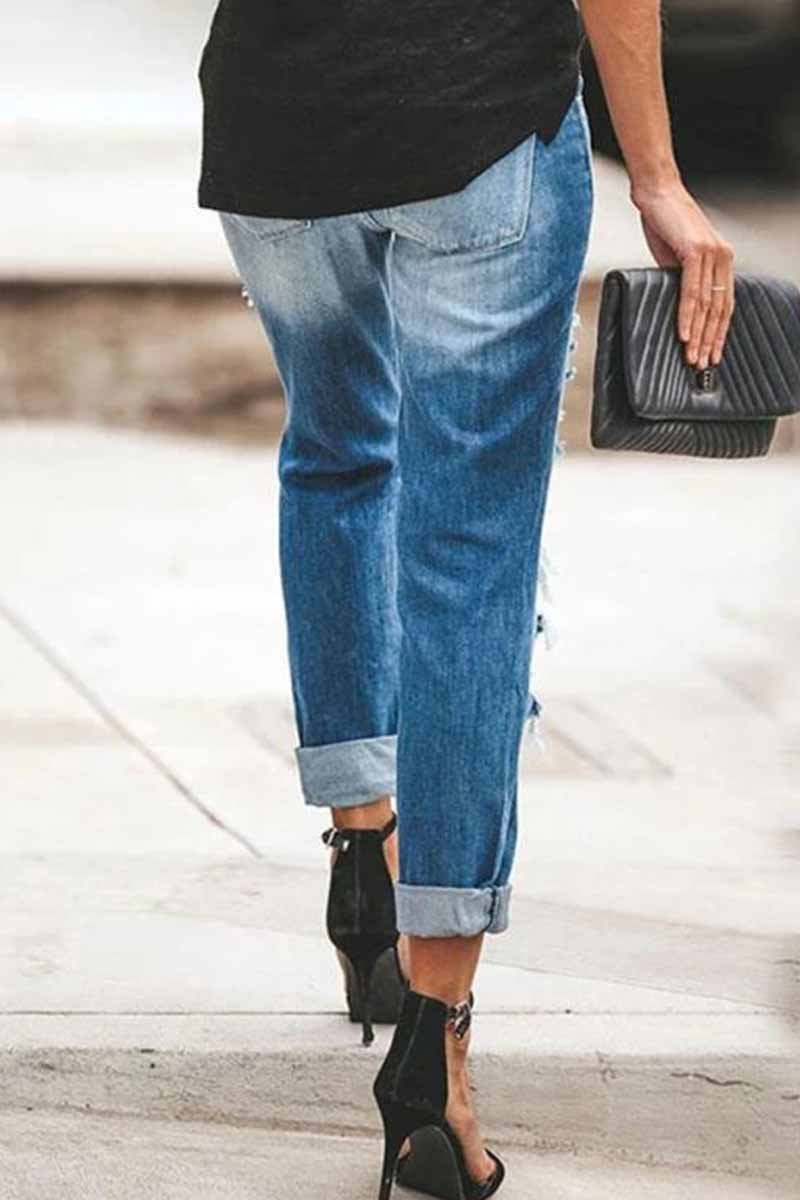 Noveify Regular Blue Ripped Jeans