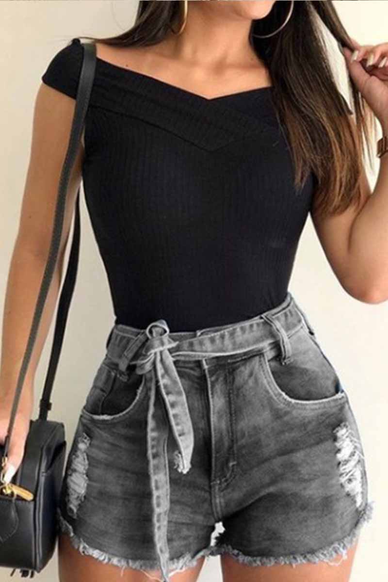 Noveify High Waist Lace-up Denim Shorts