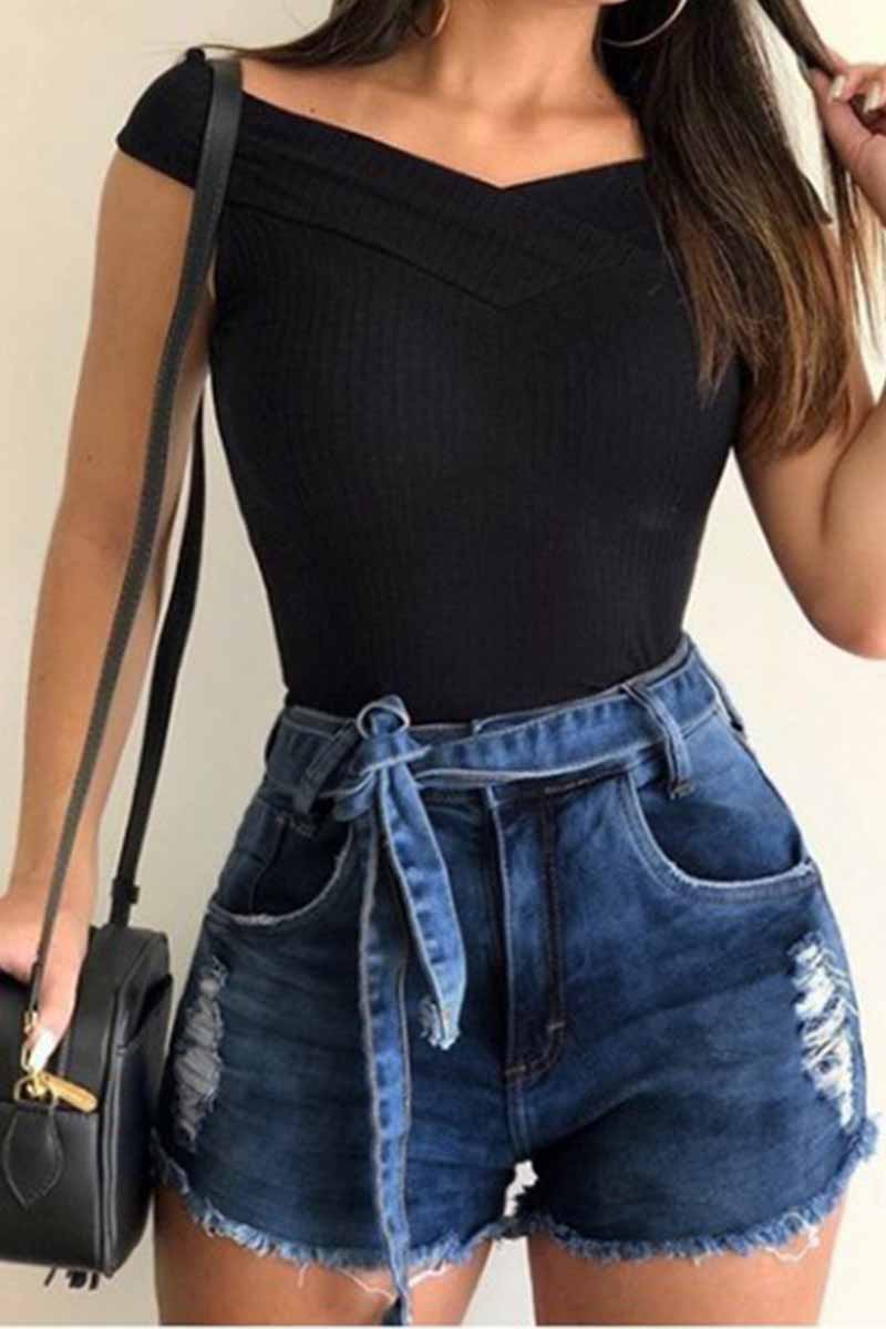 Noveify High Waist Lace-up Denim Shorts