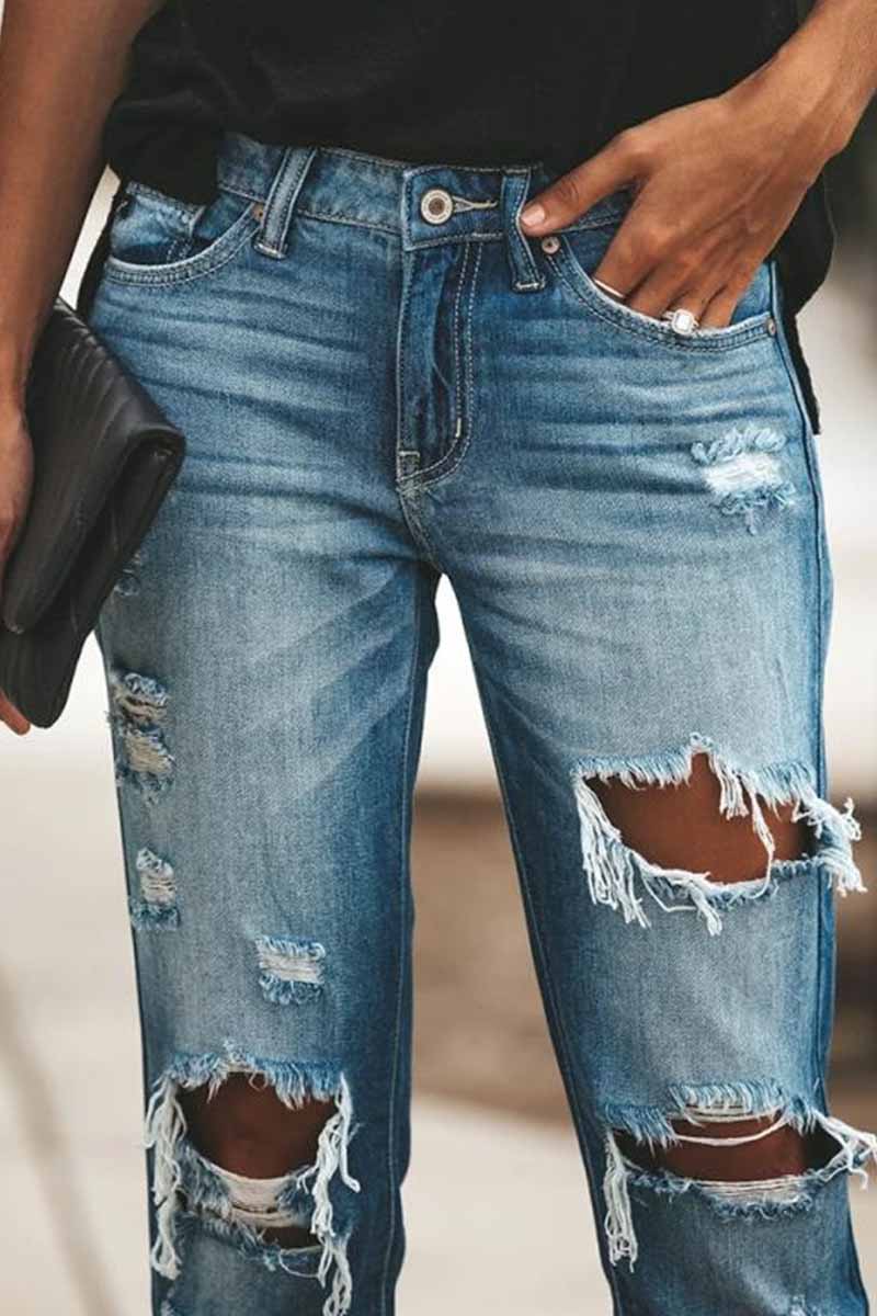 Noveify Regular Blue Ripped Jeans